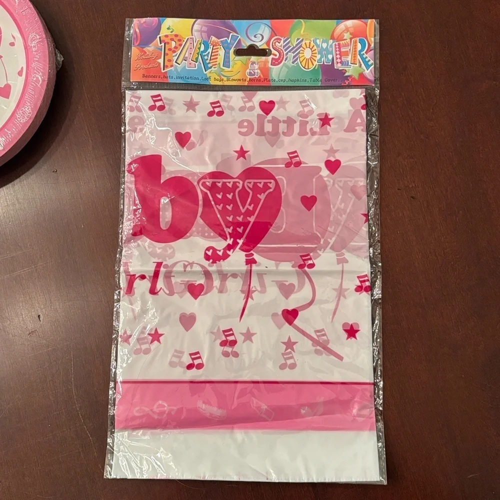 Brand New Baby Shower Party Supplies Plates Cups Napkins for 24 Guests Pink Girl